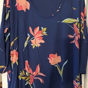a.n.a Navy and Coral Floral Tunic